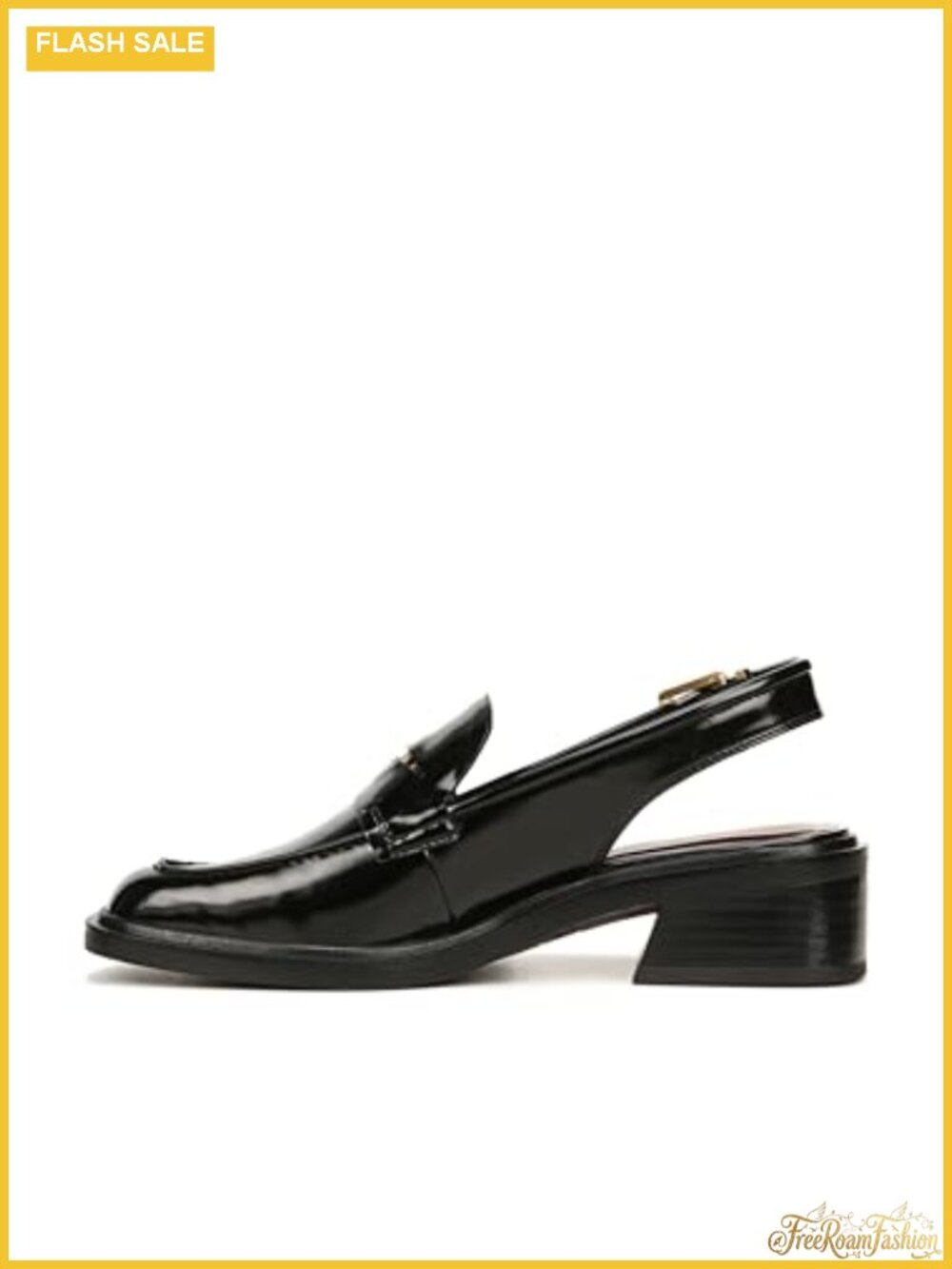 Synthetic Leather Slingback Loafers with 1.75 Inch Block Heel